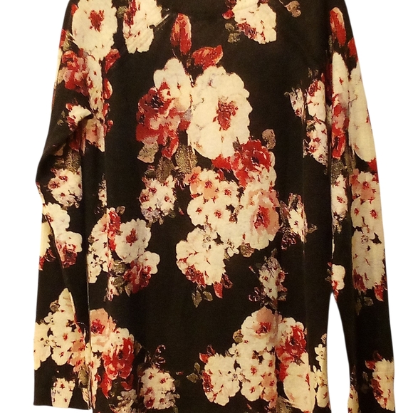 Sanctuary -NWOT Hunter Green Sweater W/Floral Print, Long Sleeves, Round Neck, - Picture 5 of 10